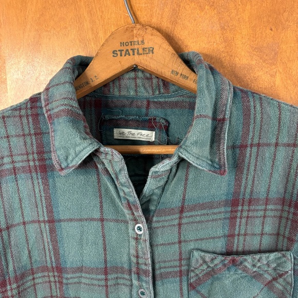 We The Free People Green Plaid Oversized Babydoll Button Up Shirt Shacket Boho - Picture 5 of 15